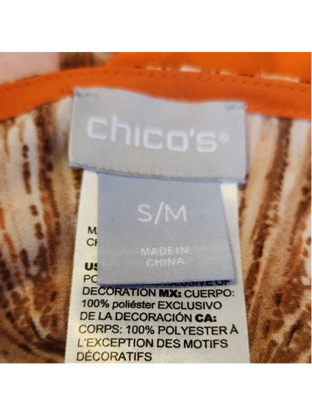 Chico's Orange and Brown Embellished Cap Sleeve Blouse Size S/M - Picture 7 of 9